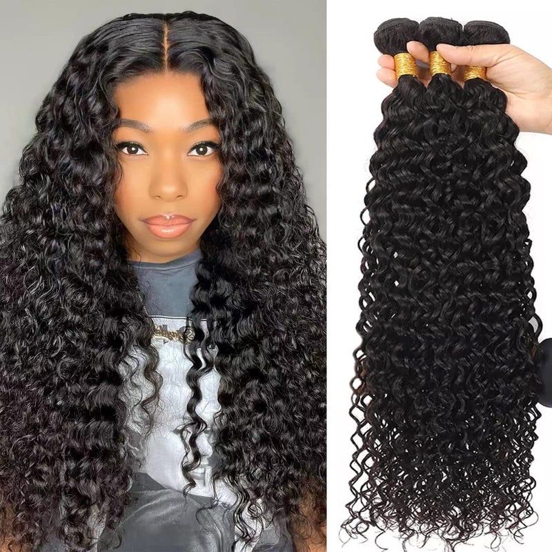 Brazilian Water Wave Bundles Human Hair 12A Unprocessed Virgin Hair18 20 22 Inch3 Bundles Wet and Wavy Human Hair Bundles Hair Extensions for Black Women Natural Color